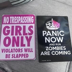 Rom wall hanging signs metal Panic Now Zombies Are Coming & Girls Only